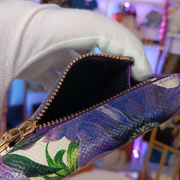 D&G Limited Edition Rare Purple Leather Floral Daisy Compact Tri-Fold Wallet - Picture 7 of 11